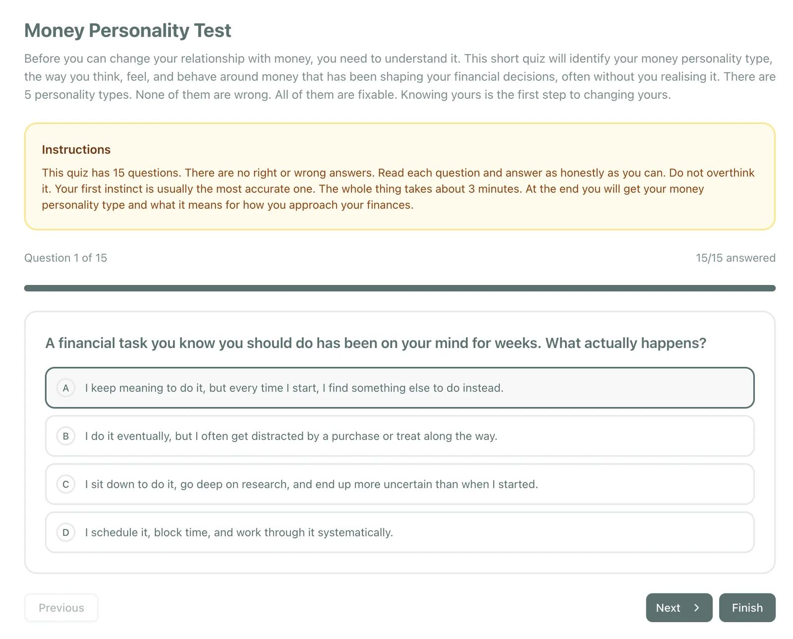 A question from the Money Personality Test