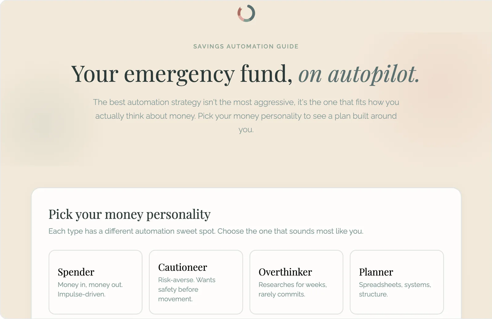 The Savings Automation Guide, choosing a money personality